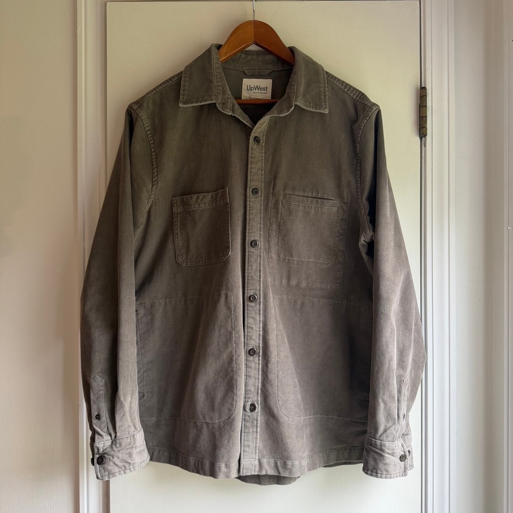 UpWest Mens Corduroy Shirt Jacket Olive Green Gray Cotton Shacket Large L